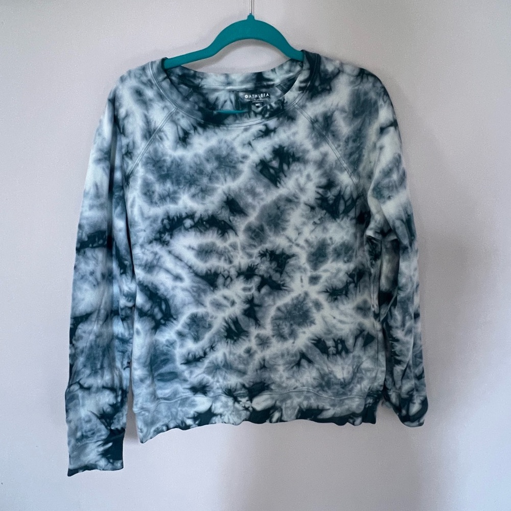 Athleta Sundown Teal Blue Tie Dye Crewneck Sweatshirt Medium Tall - Picture 2 of 8